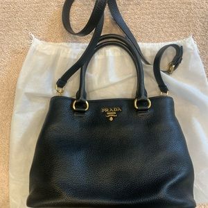 Prada black pebbled leather tote.